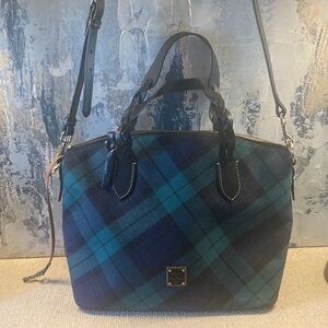 LIKE NEW  Dooney & Bourke Navy and Teal Plaid TARTAN Satchel
